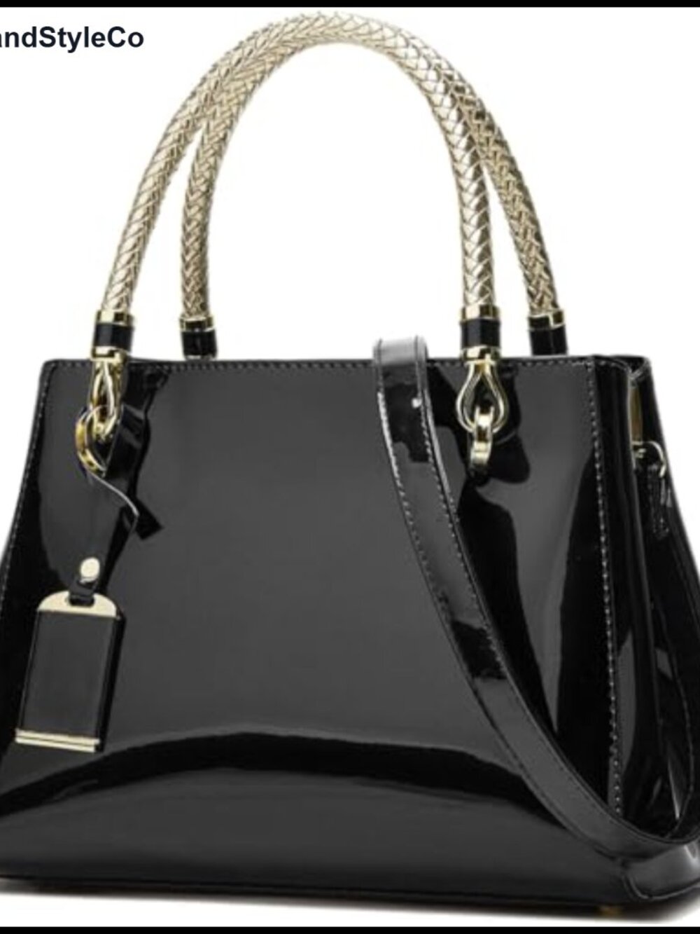 Glossy Patent Leather Satchel Handbag Medium Top Handle Shoulder Bag Tote
